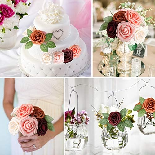 AmyHomie Burgundy Shades Rose 25pcs Real Looking Artificial Flowers w/Stem - Image 5