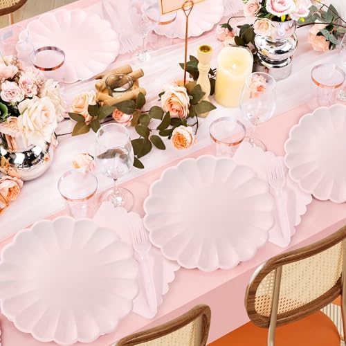 75 Pcs Pink Paper Plates and Napkins, Tableware Set Serve for 25 Guests - Image 5