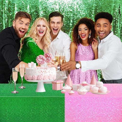 2 Pack Iridescent Pink and Green Glitter Tablecloth Party Decorations - Image 6
