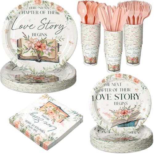 Yungyan 252 Pcs Next Chapter Love Bridal Shower Party Tableware Set Included Plates Napkins Cups Forks Knives Cutlery for Party Decorations Supplies 36 Guests by Yungyan
