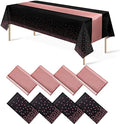 8Pack Disposable Plastic Tablecloths and Satin Table Runner Set Black and Rose Gold Dot Tablecloth Gold Satin Table Runner for Wedding Birthday Baby Shower Anniversary Christmas New Year Party Supply by MASHAN