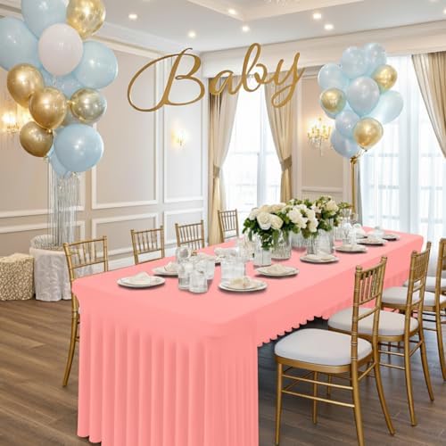 Smiry 2 Pack Spandex Open Back Tablecloth,Elastic Fitted Stretch Tablecloth for 6FT Rectangle Tables,Waterproof Washable Table Cover Skirt for Wedding, Banquet & Parties (Coral Red, 72Lx30Wx30H Inch) - Image 5