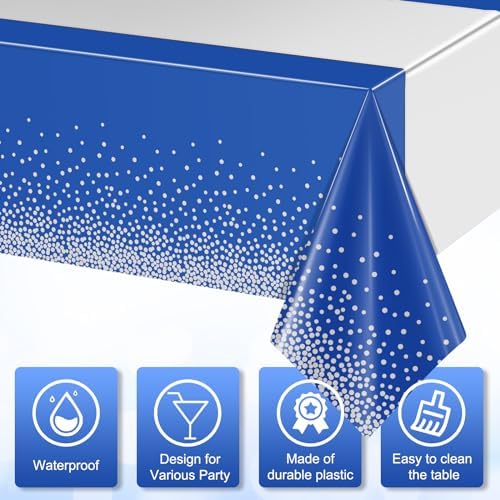6Pcs Blue and Silver Tablecloth Party Decorations,Plastic Royal Blue Table Cloth Printed Silver Table Runner Disposable Rectangle Cover for Anniversary Wedding Graduation 2025 Party,54 x108 Inch - Image 3