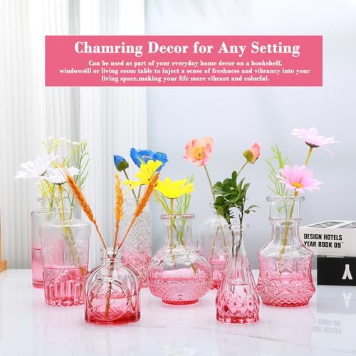 Glass Pink Bud Vase Set of 18,Small Glass Vintage Vases for Flowers - Image 5