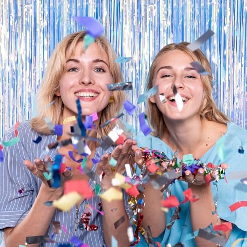 2 Pack Foil Curtain Backdrop Iridescent Metallic Tinsel Foil Fringe Curtains Photo Booth Props for Birthday Wedding Engagement Baby Shower Bachelorette Christmas Holiday Celebration Party Decorations - Image 3