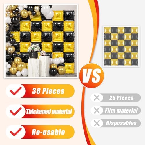 36 Piece XL Black and gold Double Sided Square Balloon Screen Tunnel Arch Kit Mylar Square Balloons For Baby Shower Graduation Prom Birthday Party Decorations - Image 4