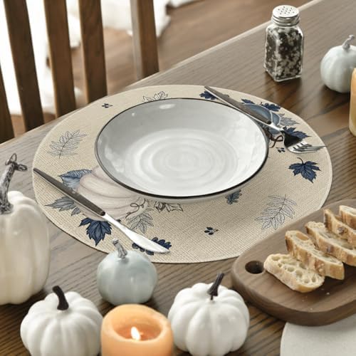 Artoid Mode Navy Blue Pumpkins Round Fall Placemats Set of 4-14 Inch - Image 3