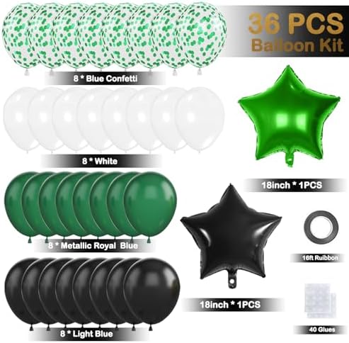 Green Black Birthday Decorations, Happy Birthday Banner, Backdrop, Balloons, Honeycomb Balls, Star Foil Balloons, Stars Hanging Swirls & Cake Topper for Baby Boys Girl Men Women Birthday Decoration - Image 3