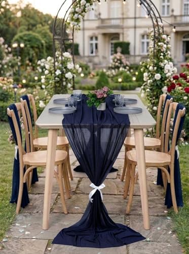 Pack of 25 Chiffon Table Runners 29 x 120 Inch, 14FT Long - Navy Blue - Image 4