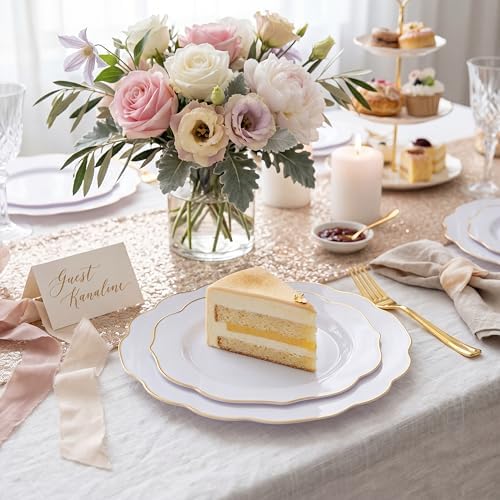 NOCCUR 120PCS White and Gold Plastic Plates - 10.25inch and 7.5inch Gold Disposable Plates Set Heavy Duty for Party/Fall/Wedding/Thanksgiving - Image 6