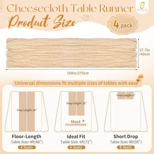4 Pack Nude Cheesecloth Table Runner 17x108 Inches Boho Home Decor - Image 2