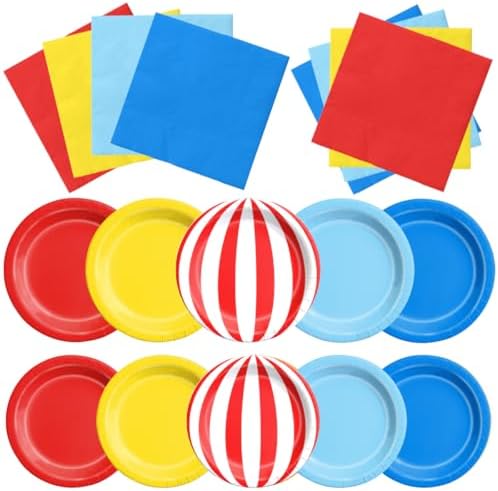 CMUSKO 60Pcs Carnival Plates and Napkins-Circus Theme Party Decorations Red Blue Yellow Tableware for Birthday, Baby Shower by CMUSKO