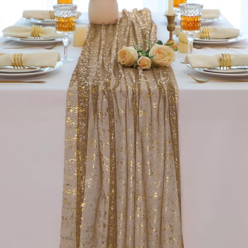 Snowkingdom Brown Coffee Gold Table Runner 10ft Gauze Sheer Cheesecloth Chiffon Lace Party Decorations Wedding Fall Thanksgiving Christmas Birthday Halloween by Snowkingdom
