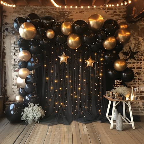 Tulle Backdrop Curtain with Lights 10x10FT Black Sheer Curtains - Image 6