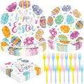 QZYL 96 Pcs Easter Plates and Napkins Set, 9 and 7 Inches Colorful Spring Egg Design Paper Plates Napkins Forks, Disposable Tableware for Easter Decoration Spring Picnic Supplies, Serve 24 Guests by QZYL