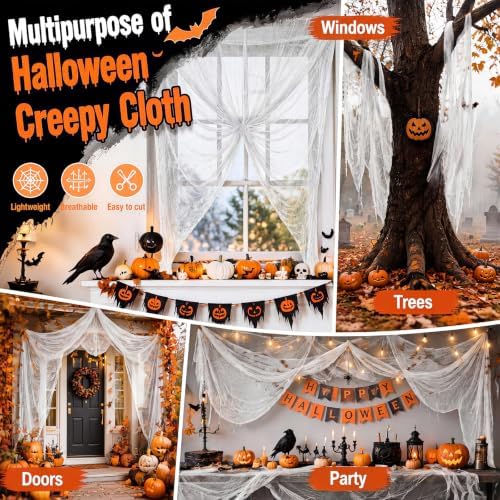 Cyantor 5Pcs Halloween Creepy Cloth White 30×72inch, Creepy Fabric Halloween for Haunted House Supplies, Party Outdoor, Indoor - Image 4