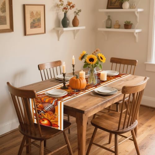Fall Thanksgiving Table Runner 13x72 Inch - Buffalo Plaid & Pumpkin Bow Print, Stylish Autumn Home Kitchen Party Decoration - Image 3