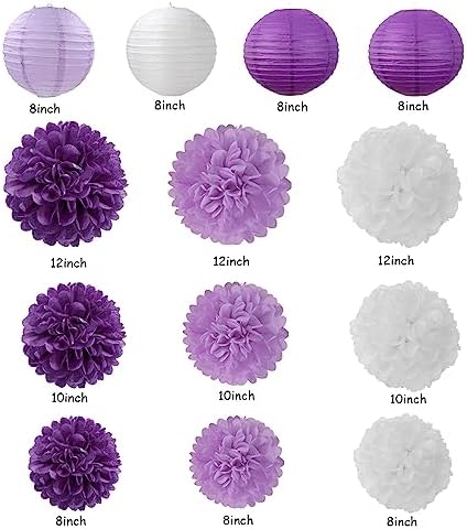 Lavender-Purple White Graduation Party Decorations - 20pcs Paper Lanterns Fans,Tissue Pom Poms,Honeycomb Balls,Birthday Wedding Bridal Baby Shower Engagement Bachelorette Decor Burgleda - Image 3