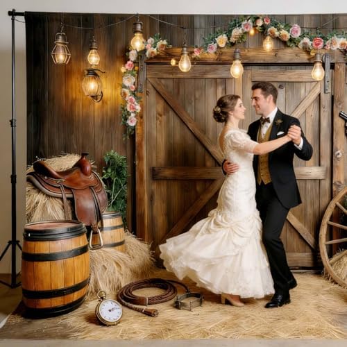 Western Backdrop Western Party Decorations Wild West Background Photography Background Barn Door Backdrop Cowboy Party Backdrops Birthday Banner Photo Booth 7X5 FT - Image 2