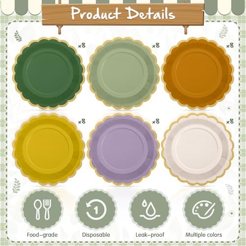 48 Pcs Nature Wedding Color Paper Plates 9 Inch Scalloped - Image 3
