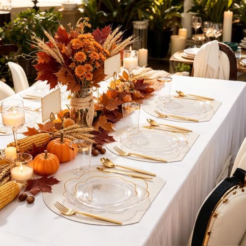 ejonirinjonir 180pcs Clear and Gold Plastic Plates for Wedding Reception - Image 3