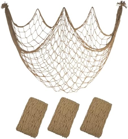 10x5 Ft Fish Net Decorations Party, 3 Pcs Brown Fishing Net Halloween Decor by iHansee