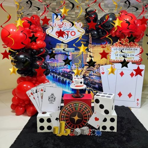 Red Black Gold Star Hanging Swirl Decorations - 30 Pcs Metallic Ceiling Swirls with Foil Stars, Plastic Streamers for Graduation, Casino Las Vegas Night, Movie Theme, Mouse Birthday Party Supplies - Image 5