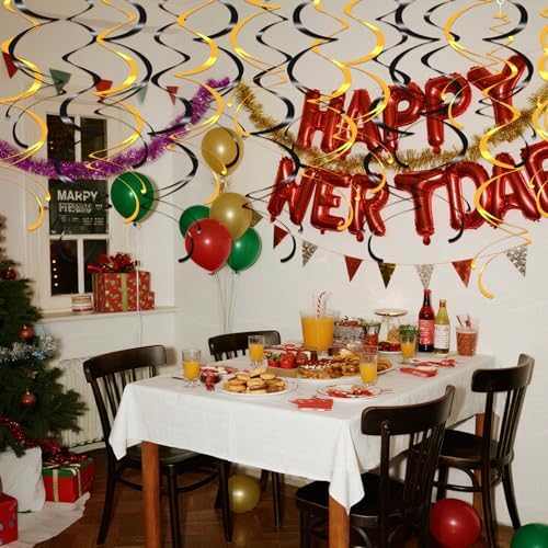 Colorful Ceiling Swirl Foil Decorations Hanging Plastic Streamer Themed Swirl Party Decoration for Wedding New Years Day Graduation Celebration, Pack of 28 (Gold, Black) - Image 6