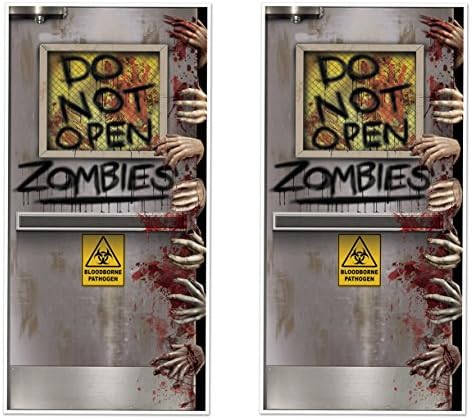 Beistle Zombie Lab Door Covers, 5’ x 30”, 2 Pieces – Plastic for Indoor & Outdoor Use – Easily Display – Halloween Decorations, Horror Front Door Cover, Scary Haunted Decor by Beistle
