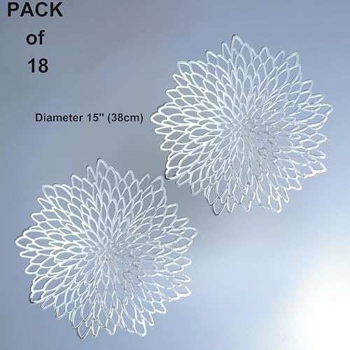 Snowkingdom 18 Pack Silver Placemats Metallic Glitter Vinyl Dinning Table Mats, Decorative Round Leaf Charger Bulk for Winter Thanksgiving Christmas Party Holiday Festive - Image 2
