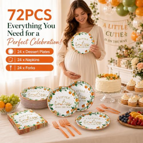 72 Pcs Little Cutie Orange Citrus Paper Plates and Napkins Party Supplies - Image 5