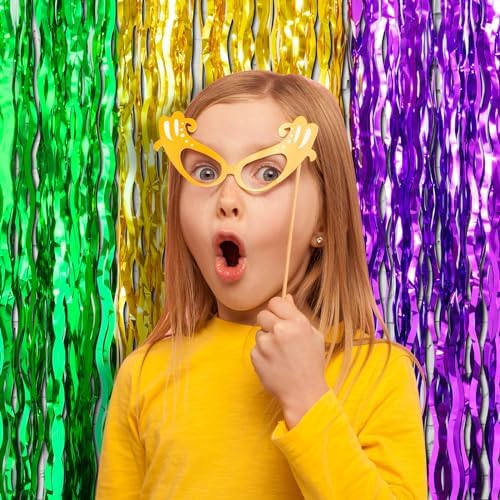 6 Pack 3.3Ft x 6.6Ft Mardi Gras Wavy Foil Fringe Curtain Backdrop Decorations, Purple Gold Green Metallic Tinsel Foil Streamers Curtain Photo Background for Mardi Gras Carnival Wedding Birthday Party - Image 5