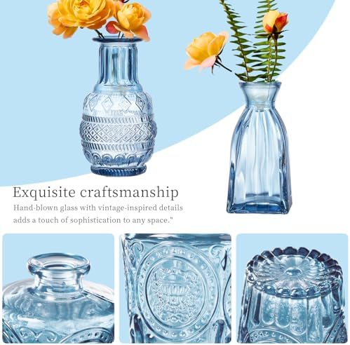 Glass Bud Vases Set of 32 - Blue Assorted Small Mini Glass Vases for Flowers, Crystal Vintage Vase Set, Bulk Centerpieces for Table Décor, Wedding, Home and Events (Blue, 32 Pcs) - Image 4