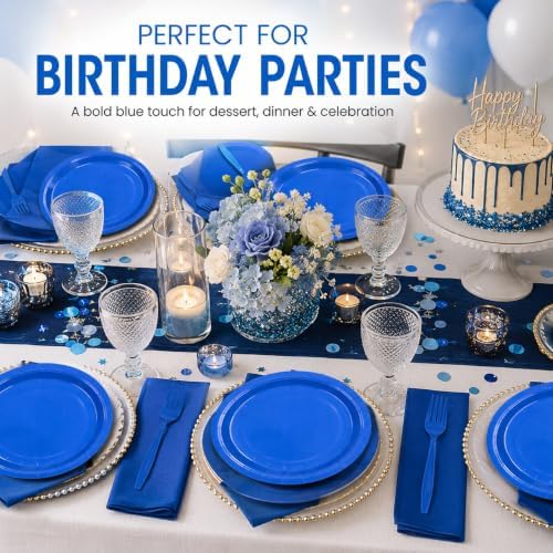 100PCS Blue Paper Plates Disposable Party Tableware Set - Image 2