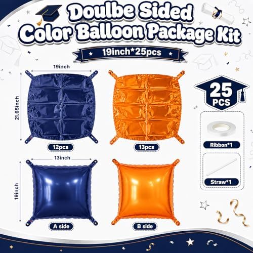 Navy Blue and Orange Square Foil Balloons Wall Tunnel Arch Kit - Image 2