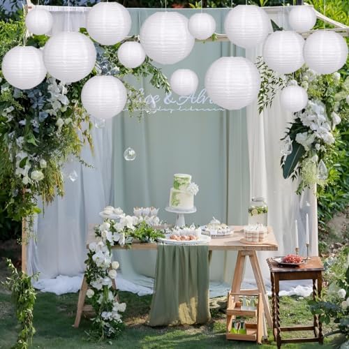Hanging White Paper Lanterns White Party Decorations 15pcs - Image 3