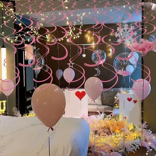Pink Ceiling Swirl Foil Decorations Hanging Plastic Streamer Themed Swirl Party for Valentine's Carnival Celebration, Pack of 28 - Image 5