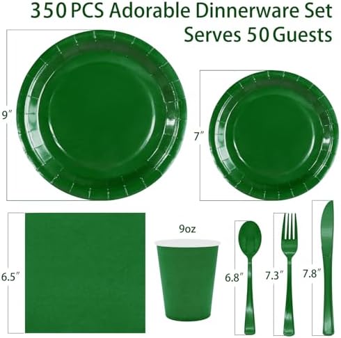 Green Paper Plates Party Supplies,350pcs Green Plates and Napkins Party Supplies Disposable Dinnerware Sets for St. Patrick's Mardi Gras Birthday Decorations Serve 50 - Image 2