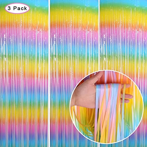 3 Pack Fringe Curtains Party Decorations,Tinsel Backdrop Curtains for Parties,Photo Booth Wedding Graduations Birthday Christmas Event Party Supplies (Macarone Rainbow - Image 2