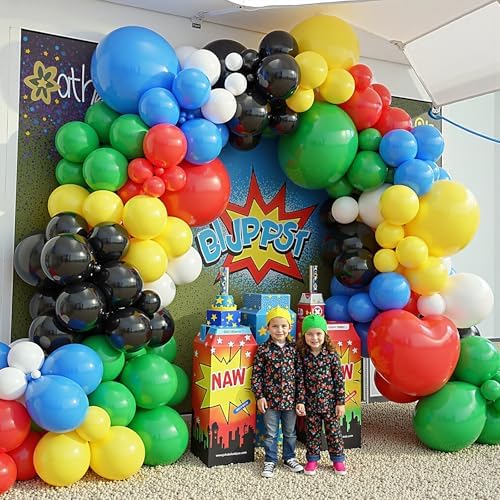 412Pcs Red Blue Yellow Green Black Balloon Arch Garland Kit, 18 12 10 5 Inch Different Size Latex Balloons for Birthday, Video Game Themed Party - Image 5