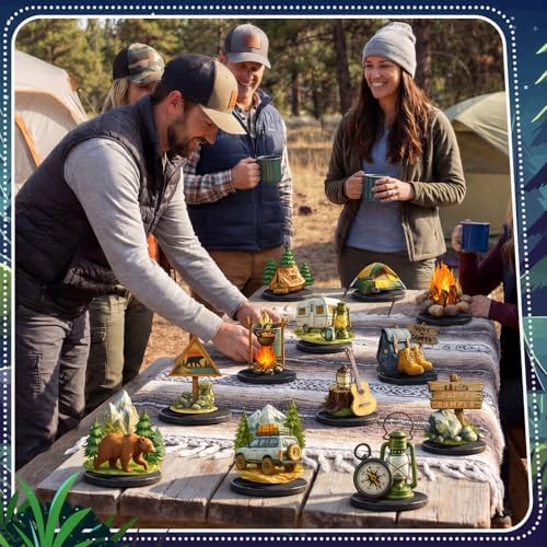 Wesiti 12 Pcs Camping Party Table Decorations Wooden Camper Centerpieces Camping Adventure Sign with Bases Table Topper Decor for Adults Tiered Tray Decor Party Favor - Image 6