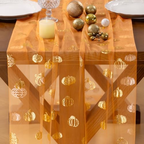 Gold Gauze Table Runner Fall Pumpkin Sheer Party Centerpiece Table Decor - Image 2