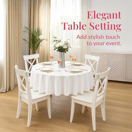 Prestee 4-Pack 84-Inch White Round Plastic Tablecloth Disposable - Durable Waterproof Table Covers for Weddings, BBQ, Parties, Outdoor Events - Elegant White Plastic Tablecloths Round for Any Occasion - Image 2