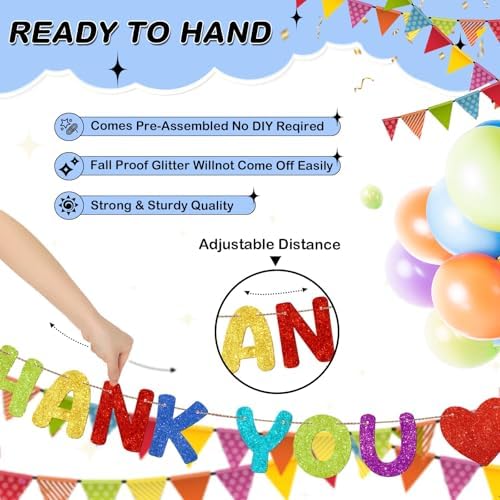 Fulmoon Pre Strung Thank You for All You Do Glitter Banner, Colorful - Image 2