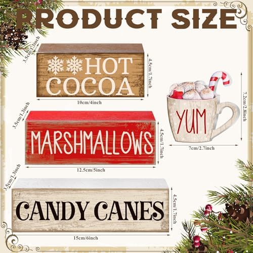 Moucuny 4 Pcs Christmas Table Decorations, Hot Cocoa Bar Wooden Block Signs - Image 3