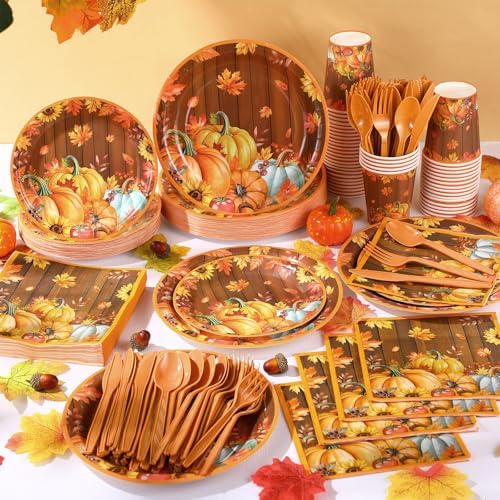 Pickmesh 400 Pcs Fall Pumpkin Plates Napkins Set, Serve 50 Guest - Image 5