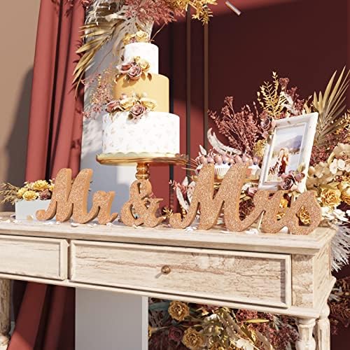VIOPVERY Wooden Mr & Mrs Wedding Sign with Just Married Banner,Rosegold - Image 3
