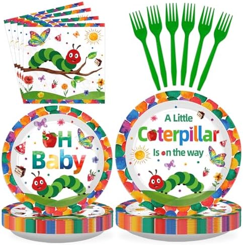 96Pcs Caterpillar Baby Shower Party Decorations, Serves 24 by Greencian