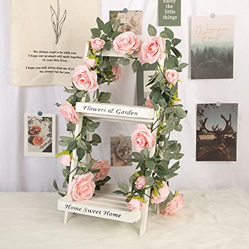 TELDRASSIL 4Pcs(26 FT) Artificial Rose Vine Fake Flower Garland Fake Silk Rose Hanging Vine for Wedding Party Background Arch Garden Background Decoration (Pink) - Image 4