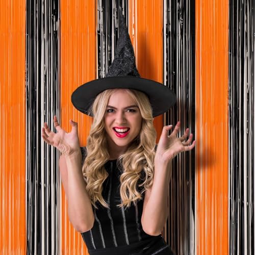 Voircoloria Black Orange Foil Fringe Backdrop Curtains,3.3x8.2ft, 3 Pack - Image 6